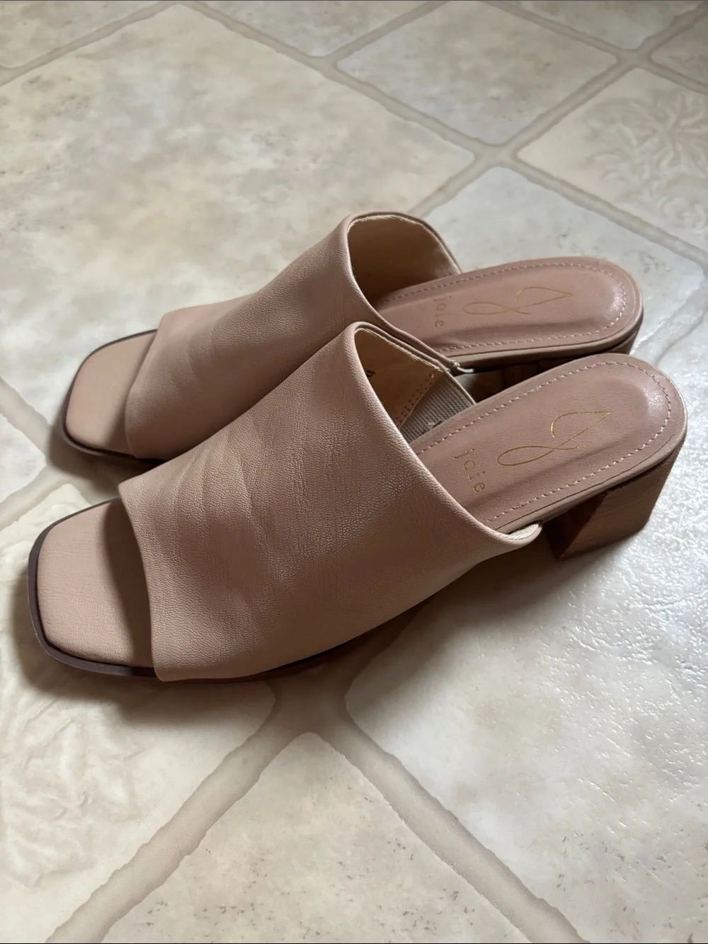 Joie Olympia Tan Beige Block Heel Square Toe Mule Sandals Women 8M